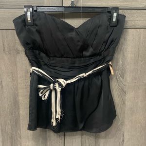 White House Black Market Black Silk Bustier Corset Top With Belt Women's Size 2